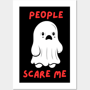 PEOPLE SCARE ME  - white ghost Posters and Art